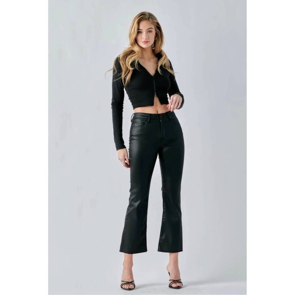 NEW HIDDEN happi high rise crop flare jeans in black coated